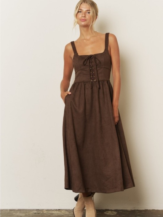 Blu Pepper Dresses & Skirts - 🆕🤍BROWN SUEDE LACE UP DRESS 👗